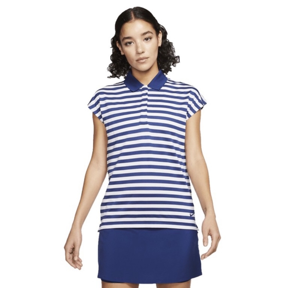 Nike Dri-Fit Blue and White Stripe Fairway Polo Golf Top